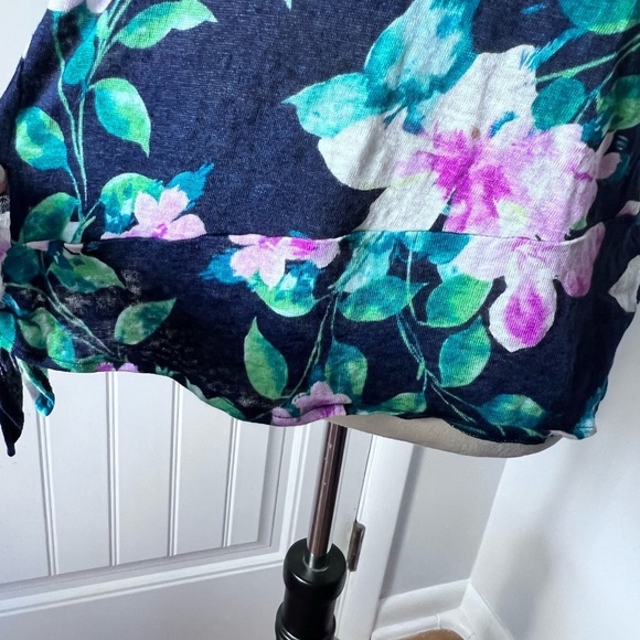 J JILL LOVE LINEN FLORAL PRINT SZ MP SUDE TIE NAVY PINK PURPLE MARLED FABRIC - Picture 5 of 10